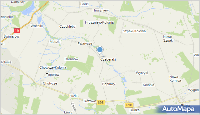 mapa Czeberaki, Czeberaki gmina Stara Kornica na mapie Targeo